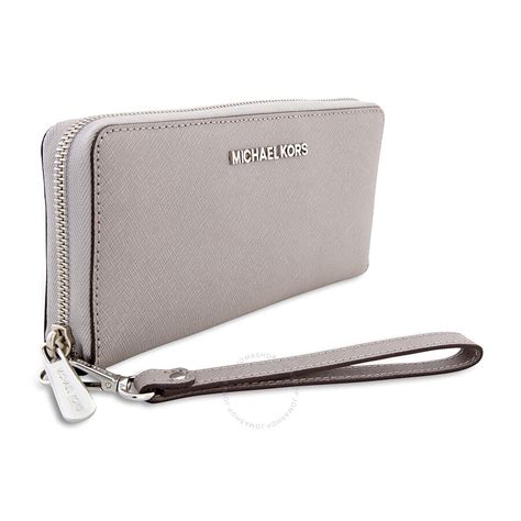 michael kors jet set continental wallet pearl grey|Michael Kors leather continental wristlet.